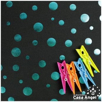 LYCRA GRUESA NEGRA CON LUNARES TURQUESA SERIE TULIPÁN 150cm
