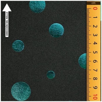 LYCRA GRUESA NEGRA CON LUNARES TURQUESA SERIE TULIPÁN 150cm