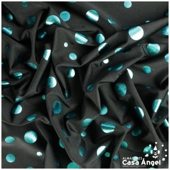 LYCRA GRUESA NEGRA CON LUNARES TURQUESA SERIE TULIPÁN 150cm