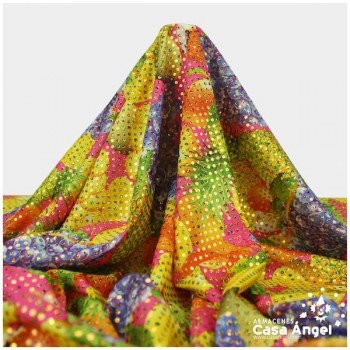 PAN DE ORO ESTAMPADO DE FRUTAS CON LENTEJUELAS 150cm