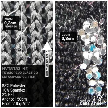 TERCIOPELO ELÁSTICO DEGRADÉ CON PURPURINA PLATA 150cm