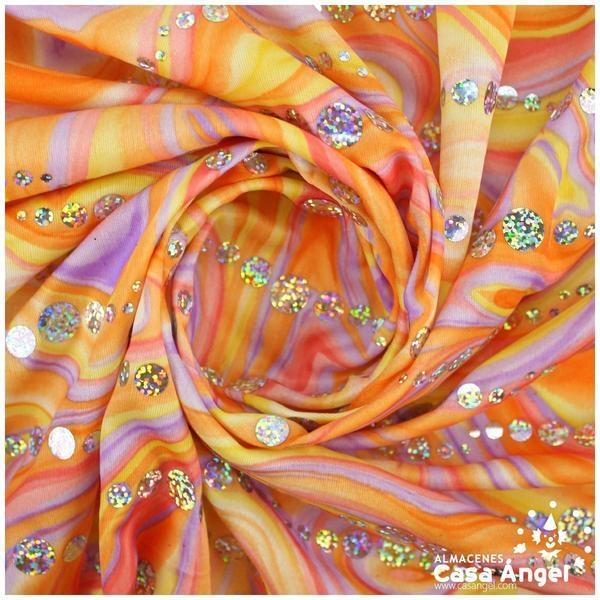 PAN DE ORO ESTAMPADO LENTEJUELAS SERIE NIEVE NARANJA 150cm