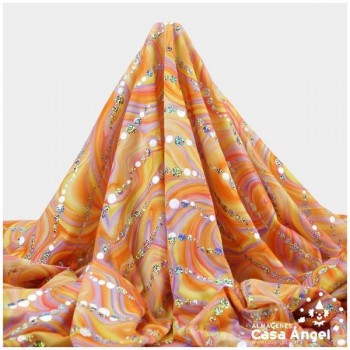 PAN DE ORO ESTAMPADO LENTEJUELAS SERIE NIEVE NARANJA 150cm