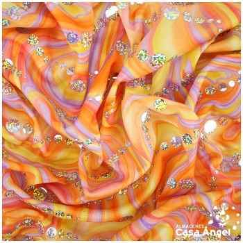 PAN DE ORO ESTAMPADO LENTEJUELAS SERIE NIEVE NARANJA 150cm