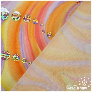 PAN DE ORO ESTAMPADO LENTEJUELAS SERIE NIEVE NARANJA 150cm