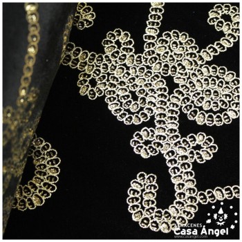TERCIOPELO NEGRO ELÁSTICO CON ESTAMPADO GLITTER DORADO 150cm