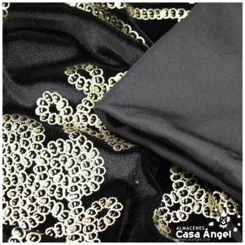 TERCIOPELO NEGRO ELÁSTICO CON ESTAMPADO GLITTER DORADO 150cm