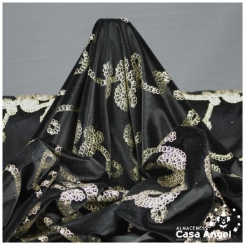 TERCIOPELO NEGRO ELÁSTICO CON ESTAMPADO GLITTER DORADO 150cm