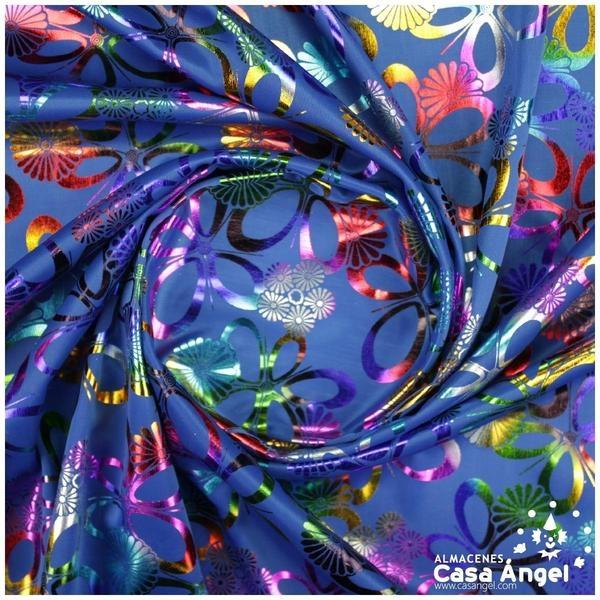TELA DE PUNTO AZUL SATINADO CON ESTAMPADO MULTICOLOR 150cm