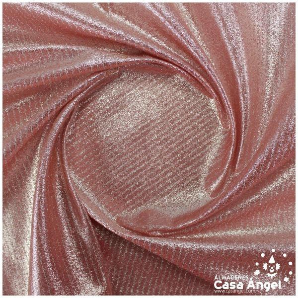 TELA LAMÉ ROSA SALMÓN TEXTURA A RAYAS SERIE OASIS 150cm