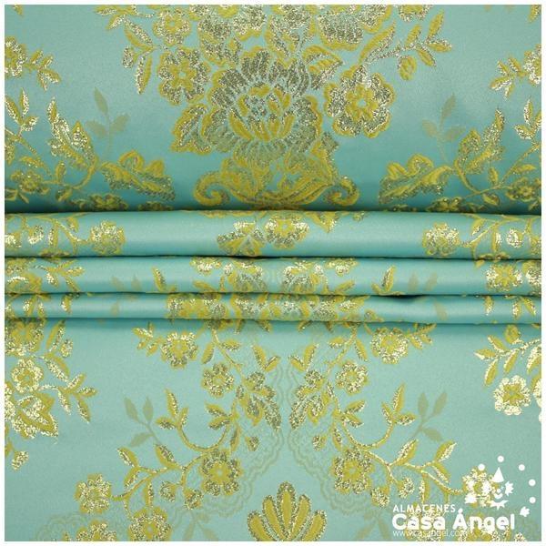 BROCADO TURQUESA CON FLORES DORADAS SERIE OLIVENZA 280cm