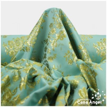 BROCADO TURQUESA CON FLORES DORADAS SERIE OLIVENZA 280cm