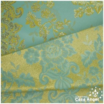 BROCADO TURQUESA CON FLORES DORADAS SERIE OLIVENZA 280cm