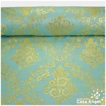 BROCADO TURQUESA CON FLORES DORADAS SERIE OLIVENZA 280cm