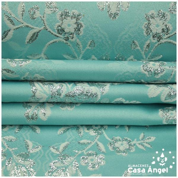 BROCADO TURQUESA CON FLORES PLATEADAS SERIE OLIVENZA 280cm