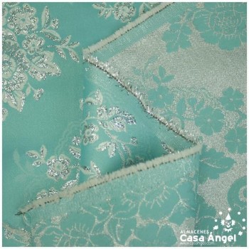 BROCADO TURQUESA CON FLORES PLATEADAS SERIE OLIVENZA 280cm