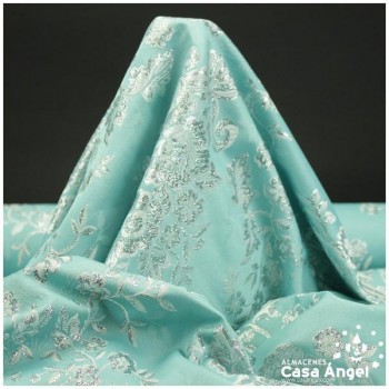 BROCADO TURQUESA CON FLORES PLATEADAS SERIE OLIVENZA 280cm