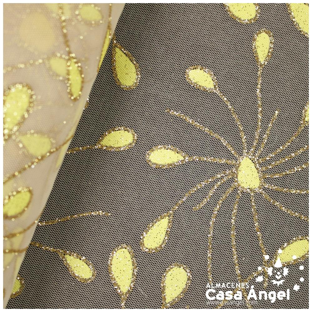 TUL BEIGE ESTAMPADO CON FOIL Y GLITTER SERIE HANABI 150cm