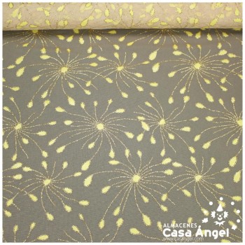 TUL BEIGE ESTAMPADO CON FOIL Y GLITTER SERIE HANABI 150cm