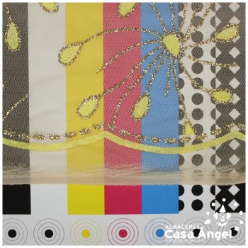 TUL BEIGE ESTAMPADO CON FOIL Y GLITTER SERIE HANABI 150cm
