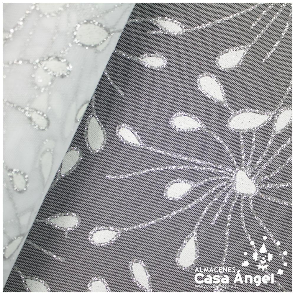 TUL BLANCO ESTAMPADO CON FOIL Y GLITTER SERIE HANABI 150cm