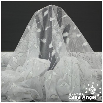 TUL BLANCO ESTAMPADO CON FOIL Y GLITTER SERIE HANABI 150cm