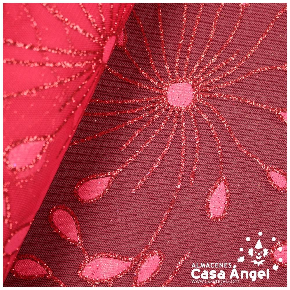 TUL ROJO ESTAMPADO CON FOIL Y GLITTER SERIE HANABI 150cm