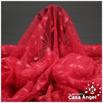 TUL ROJO ESTAMPADO CON FOIL Y GLITTER SERIE HANABI 150cm