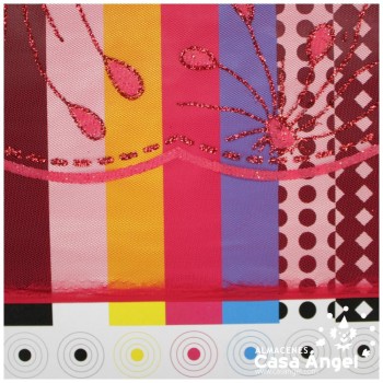 TUL ROJO ESTAMPADO CON FOIL Y GLITTER SERIE HANABI 150cm