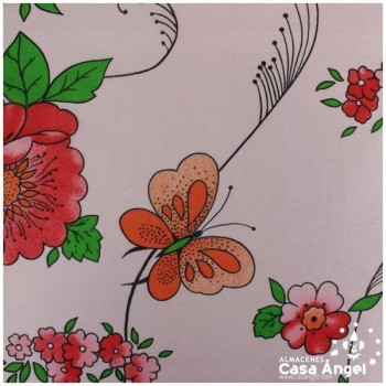 RASETE ROSA ESTAMPADO FLORES Y MARIPOSAS 150cm