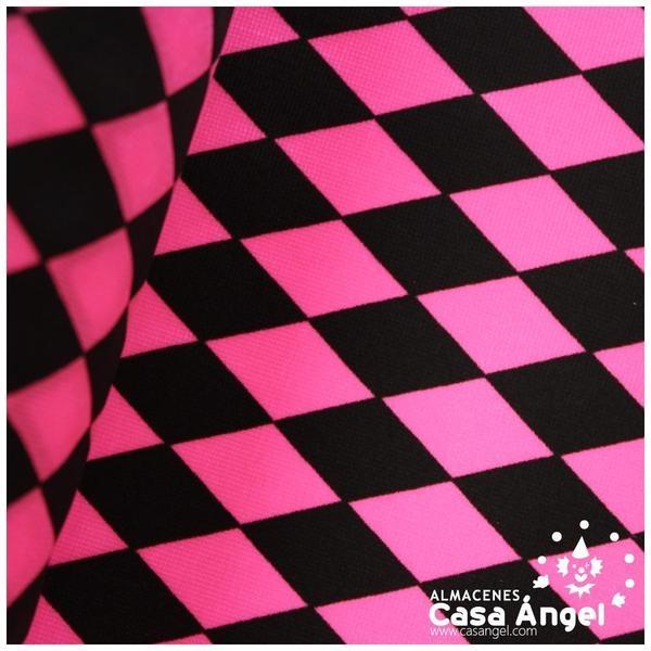 RASETE ESTAMPADO ROMBOS PEQUEÑOS NEGRO Y FUCSIA 150cm