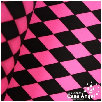 RASETE ESTAMPADO ROMBOS PEQUEÑOS NEGRO Y FUCSIA 150cm