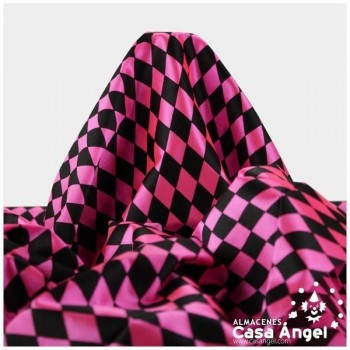 RASETE ESTAMPADO ROMBOS PEQUEÑOS NEGRO Y FUCSIA 150cm