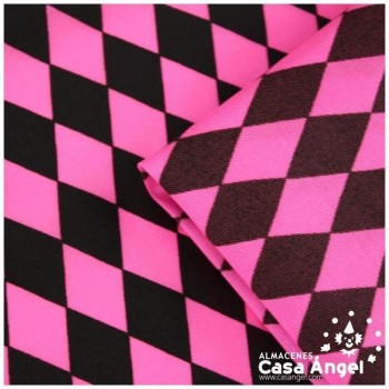 RASETE ESTAMPADO ROMBOS PEQUEÑOS NEGRO Y FUCSIA 150cm