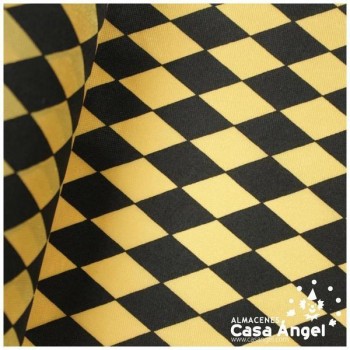 RASETE ESTAMPADO ROMBOS PEQUEÑOS NEGRO Y ORO 150cm
