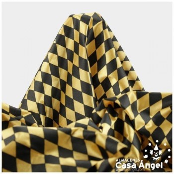 RASETE ESTAMPADO ROMBOS PEQUEÑOS NEGRO Y ORO 150cm