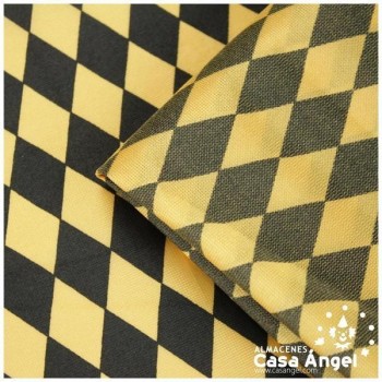 RASETE ESTAMPADO ROMBOS PEQUEÑOS NEGRO Y ORO 150cm