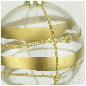 BOLA DE NAVIDAD TRANSPARENTE RAYAS ORO 6cm SET 10 UNIDADES
