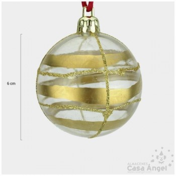 BOLA DE NAVIDAD TRANSPARENTE RAYAS ORO 6cm SET 10 UNIDADES
