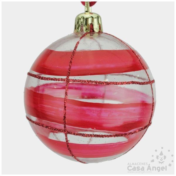 BOLA DE NAVIDAD TRANSPARENTE RAYAS ROJAS 6cm SET 10 UNIDADES