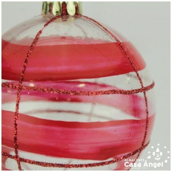BOLA DE NAVIDAD TRANSPARENTE RAYAS ROJAS 6cm SET 10 UNIDADES