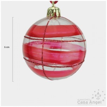 BOLA DE NAVIDAD TRANSPARENTE RAYAS ROJAS 6cm SET 10 UNIDADES