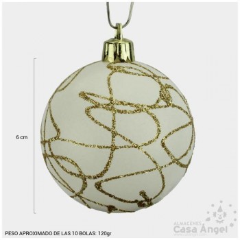 BOLAS DE NAVIDAD CON CURVAS DE ESCARCHA 6cm SET DE 10 UNIDADES
