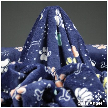 CORALINA AZUL MARINO CON ESTAMPADO DE HUELLITAS Y HUESTIOS 150cm