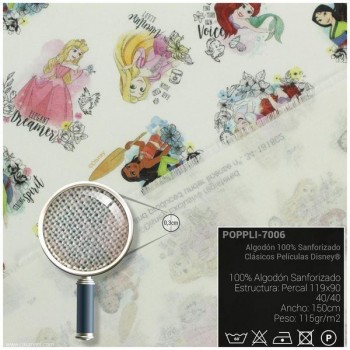 TELA ALGODÓN PERCAL LICENCIA 150cm PRINCESAS