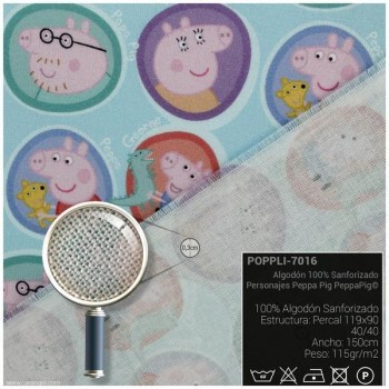 TELA ALGODÓN PERCAL LICENCIA 150cm PEPPA PIG