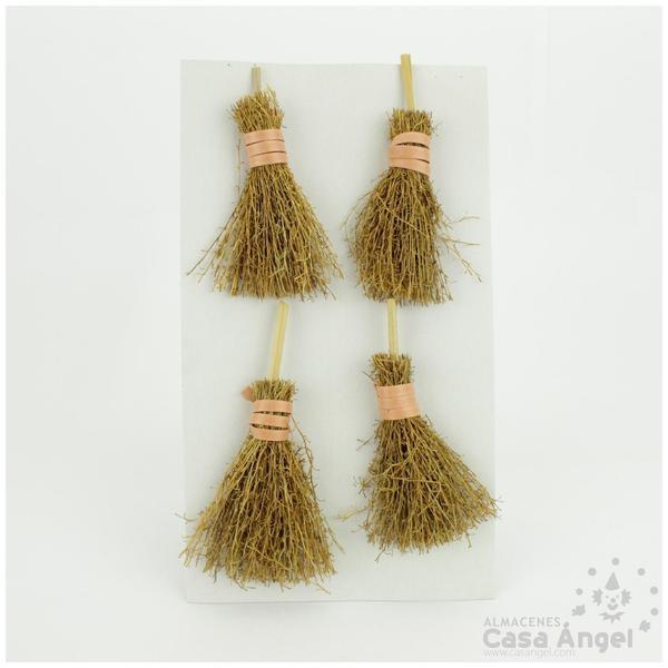 ESCOBAS DECORACIÓN MINIATURA 8cm SET DE 4 UNIDADES
