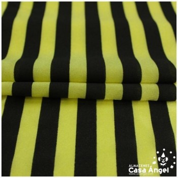 TELA RASETE ESTAMPADO A RAYAS AMARILLAS Y NEGRAS 150cm