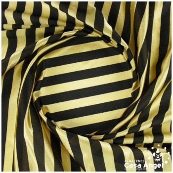 TELA RASETE ESTAMPADO A RAYAS DORADAS Y NEGRAS 150cm