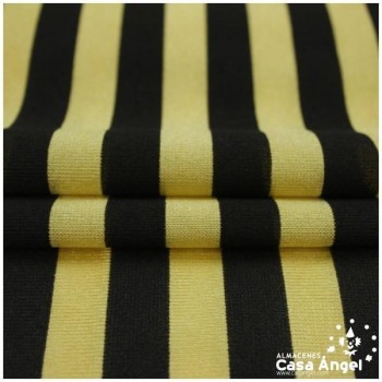 TELA RASETE ESTAMPADO A RAYAS DORADAS Y NEGRAS 150cm